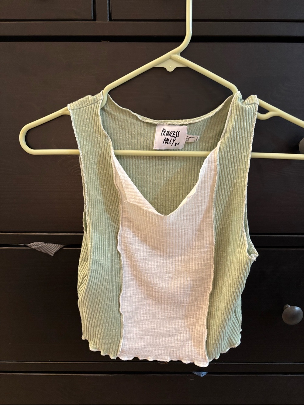 Princess Polly Sage Green & White Ribbed Contrast Tank